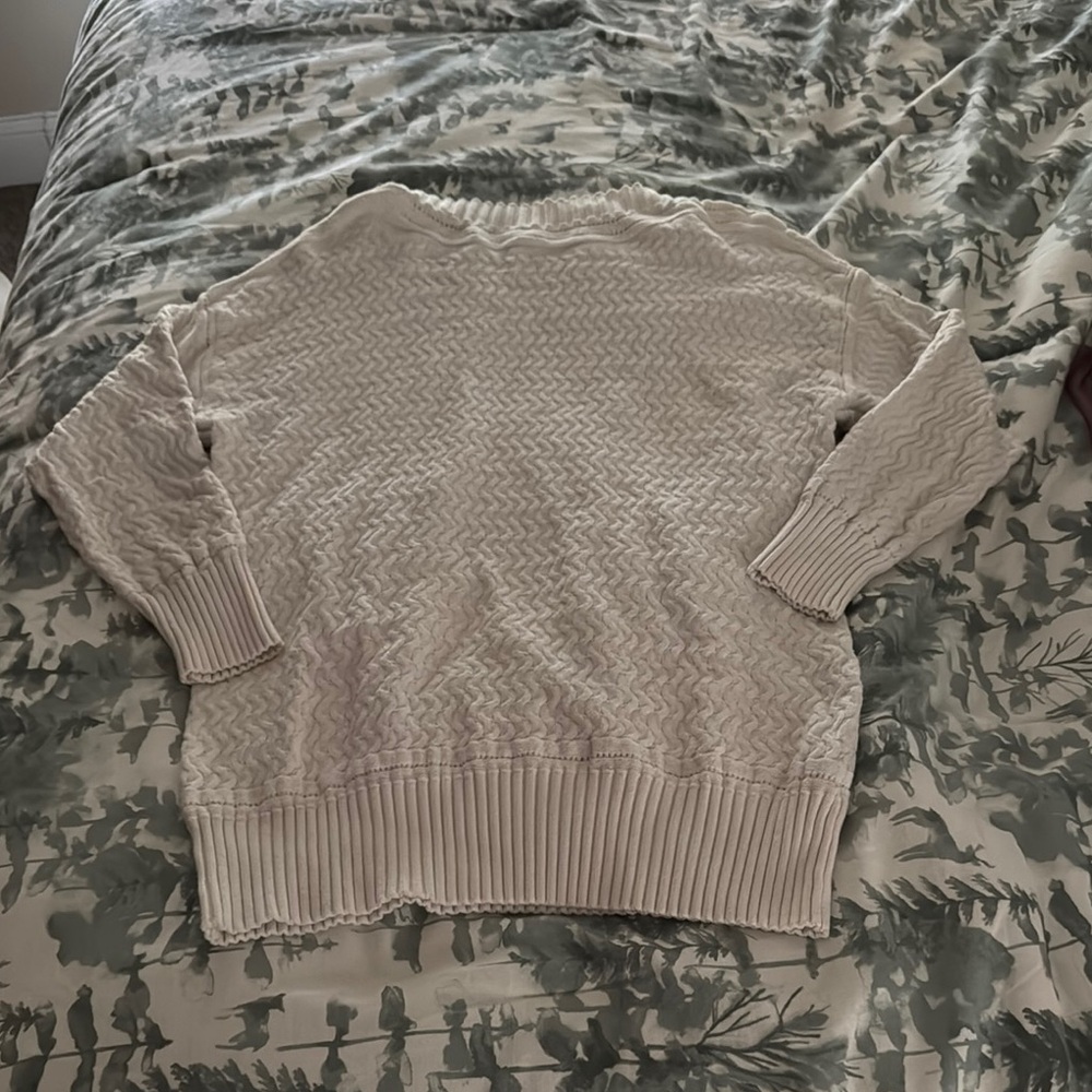 Cream Crew Neck Ribbed Knit Sweater